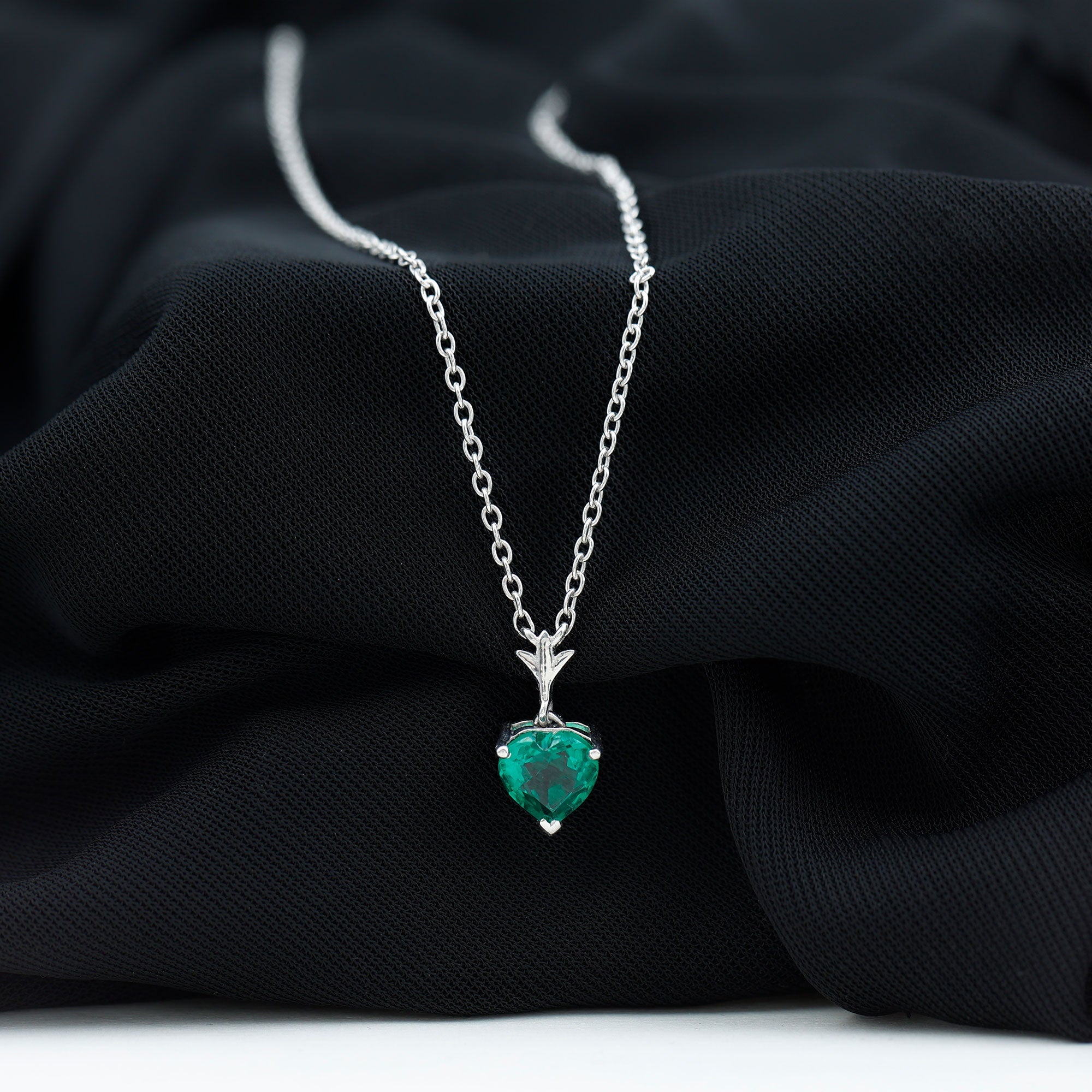 Certified Lab Created Emerald Heart Solitaire Necklace With Chain