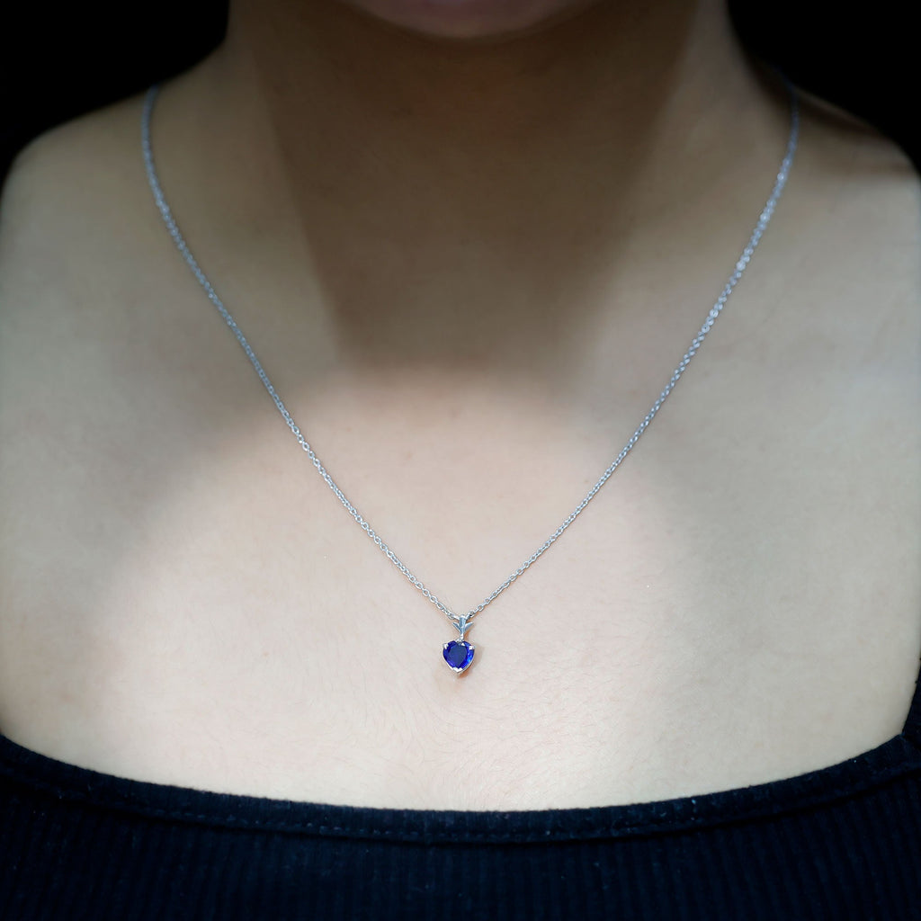 0.9 Carat Lab Grown Blue Sapphire Heart Necklace for Women