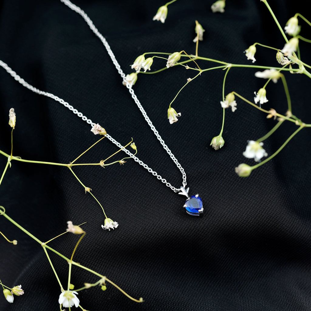 0.9 Carat Lab Grown Blue Sapphire Heart Necklace for Women