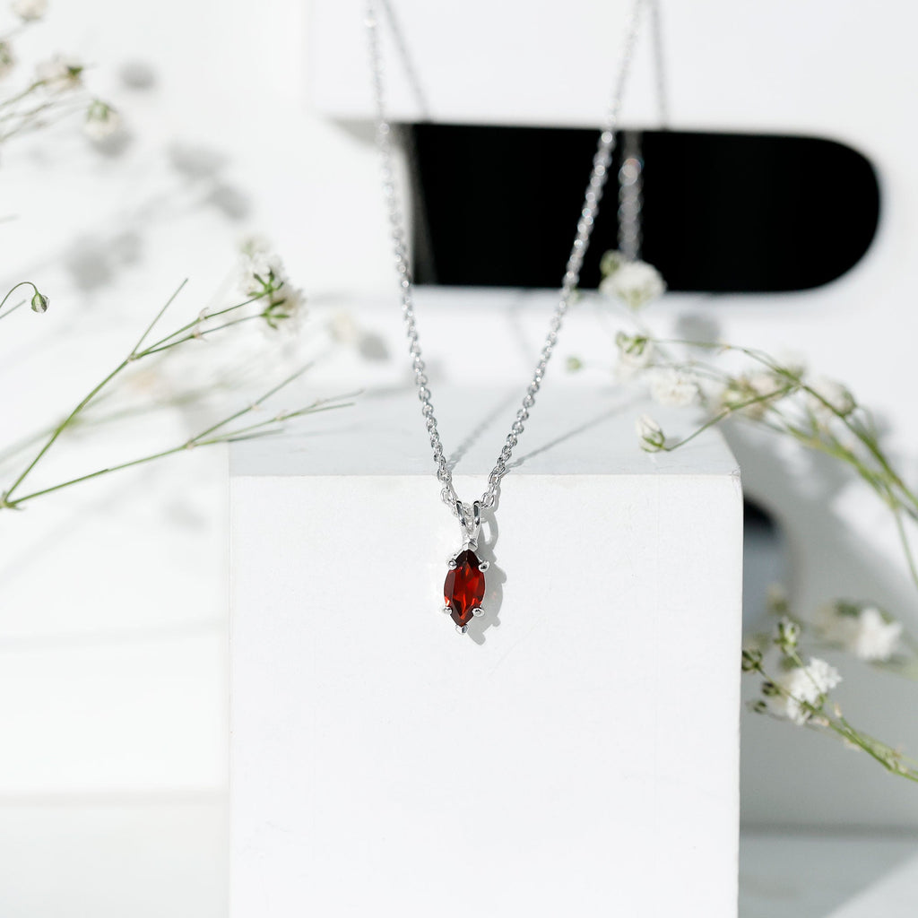 0.75 Carat Marquise Cut Garnet Solitaire Necklace With Chain