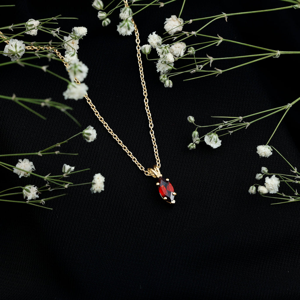0.75 Carat Marquise Cut Garnet Solitaire Necklace With Chain
