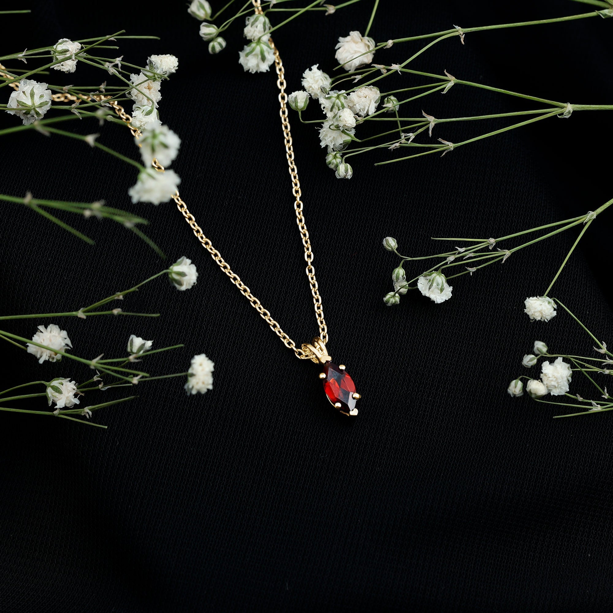 0.75 Carat Marquise Cut Garnet Solitaire Necklace With Chain