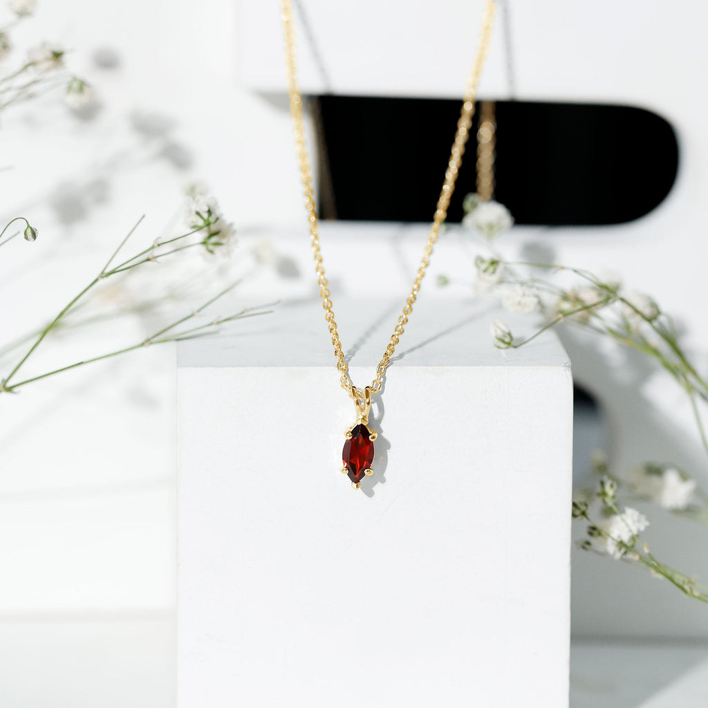 0.75 Carat Marquise Cut Garnet Solitaire Necklace With Chain
