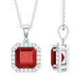 4.8 Carat Asscher Cut Lab Grown Ruby Necklace With Diamond