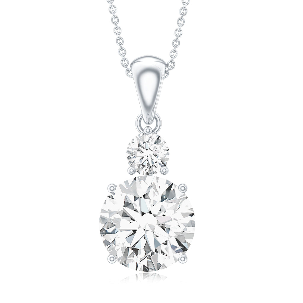 Brilliant Cut Moissanite Two Stone Necklace With Chain
