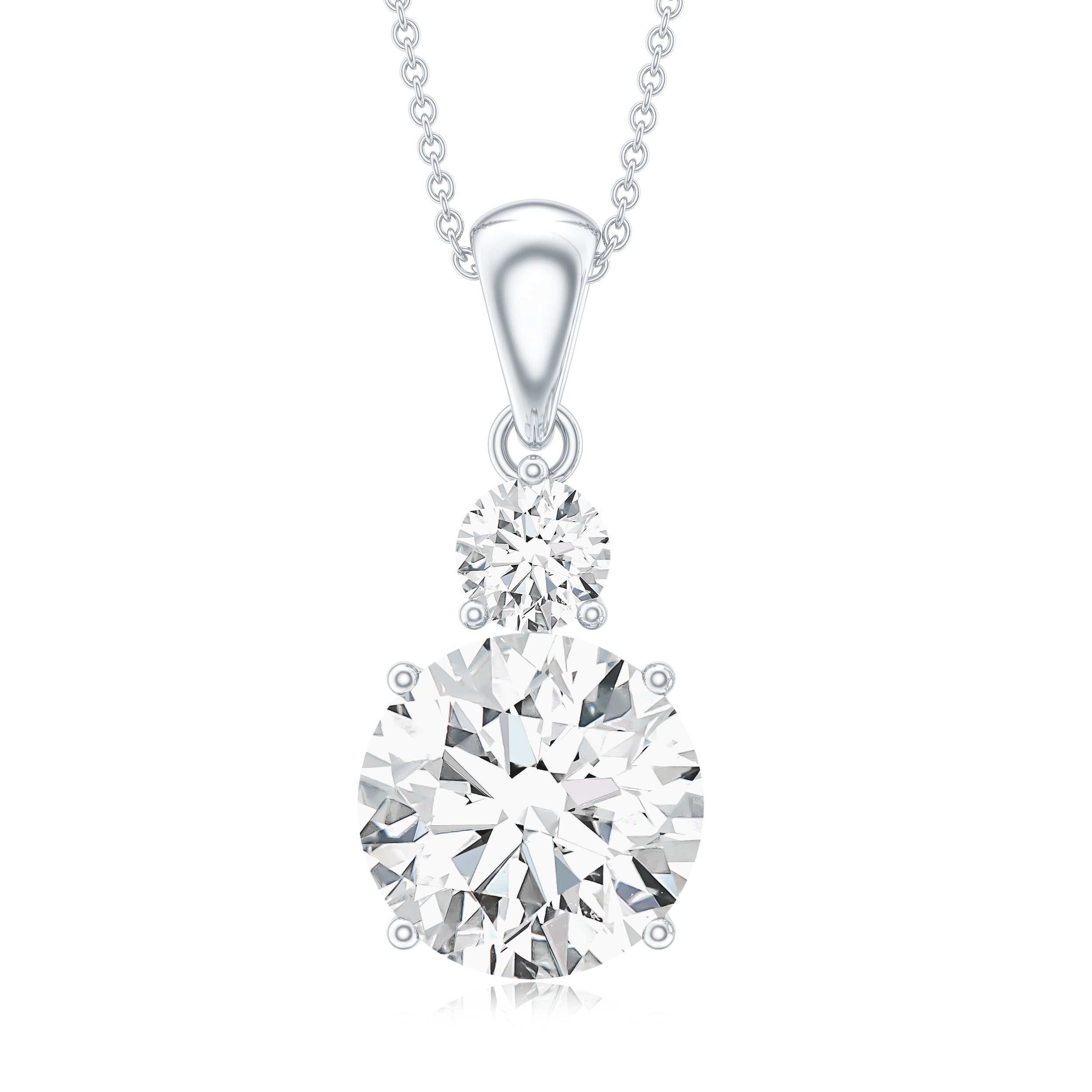 Brilliant Cut Moissanite Two Stone Necklace With Chain