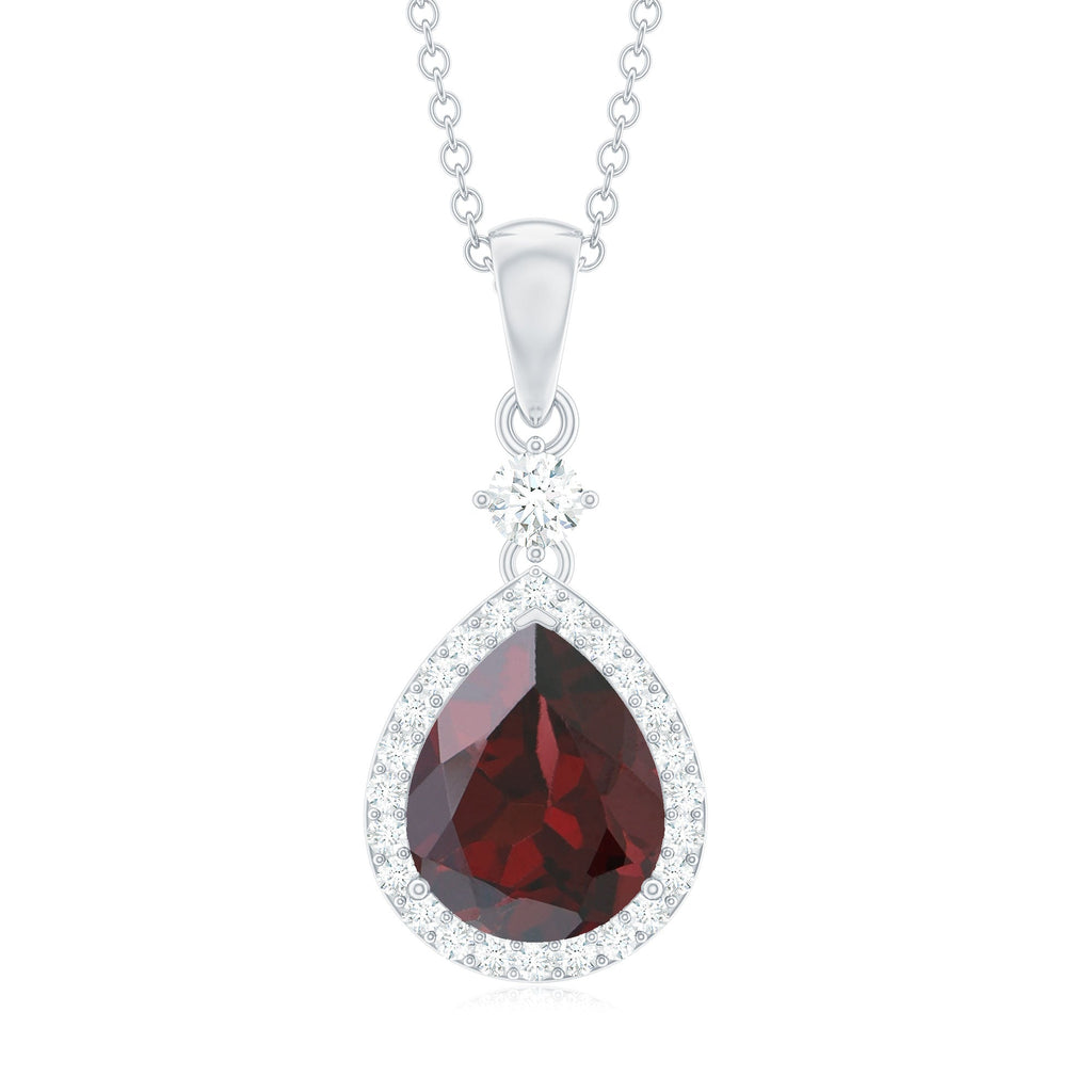 Pear Shape 4 CT Garnet Wedding Necklace with Diamond Halo