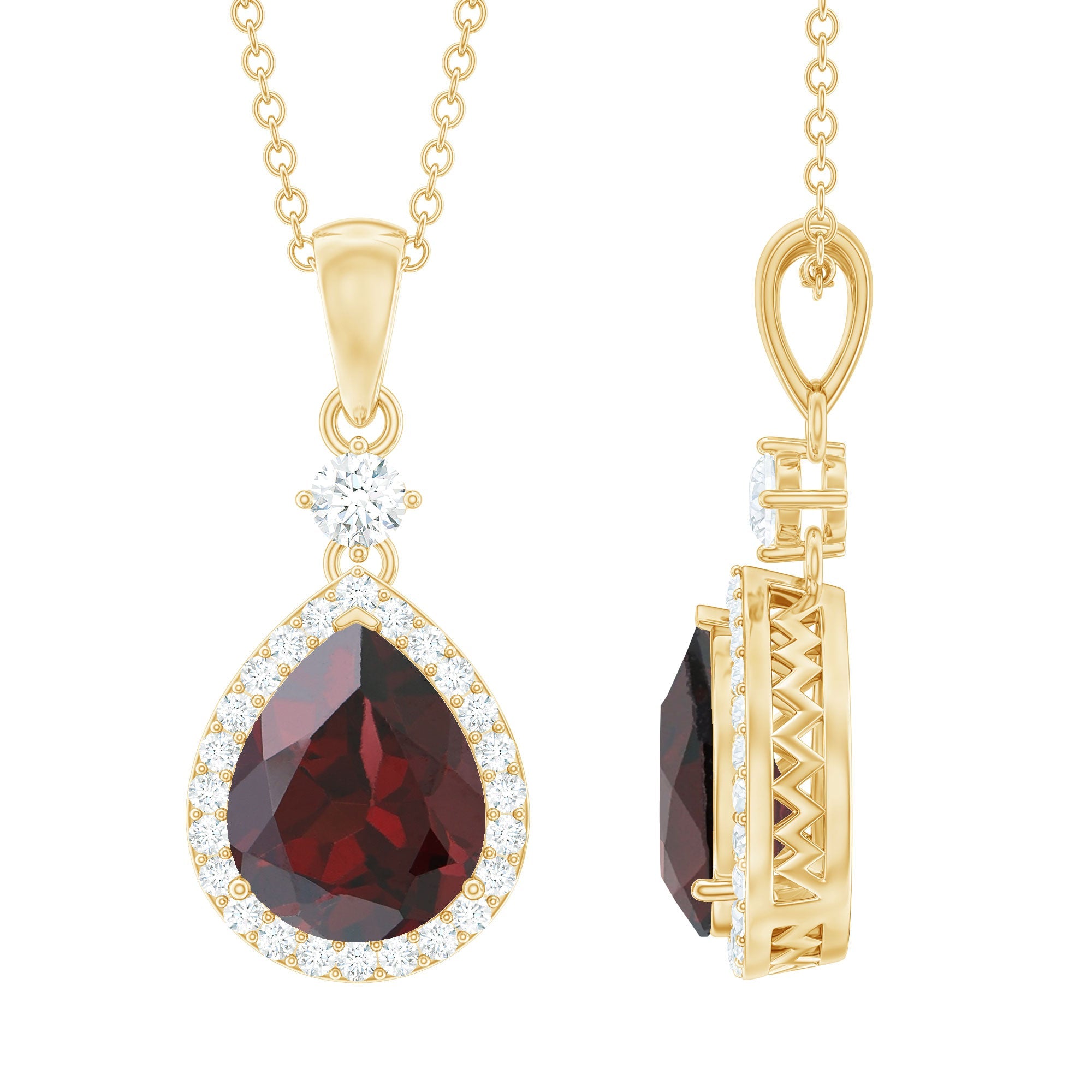 Pear Shape 4 CT Garnet Wedding Necklace with Diamond Halo