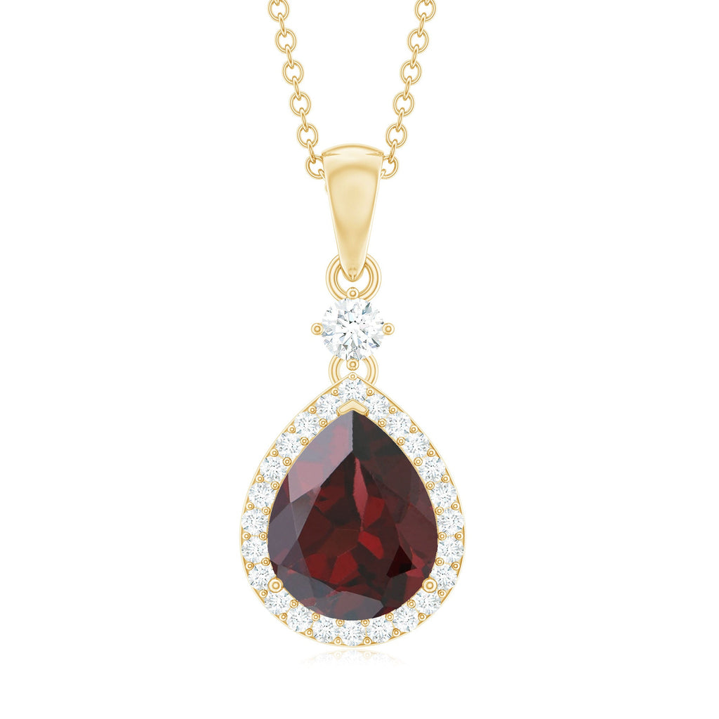 Pear Shape 4 CT Garnet Wedding Necklace with Diamond Halo