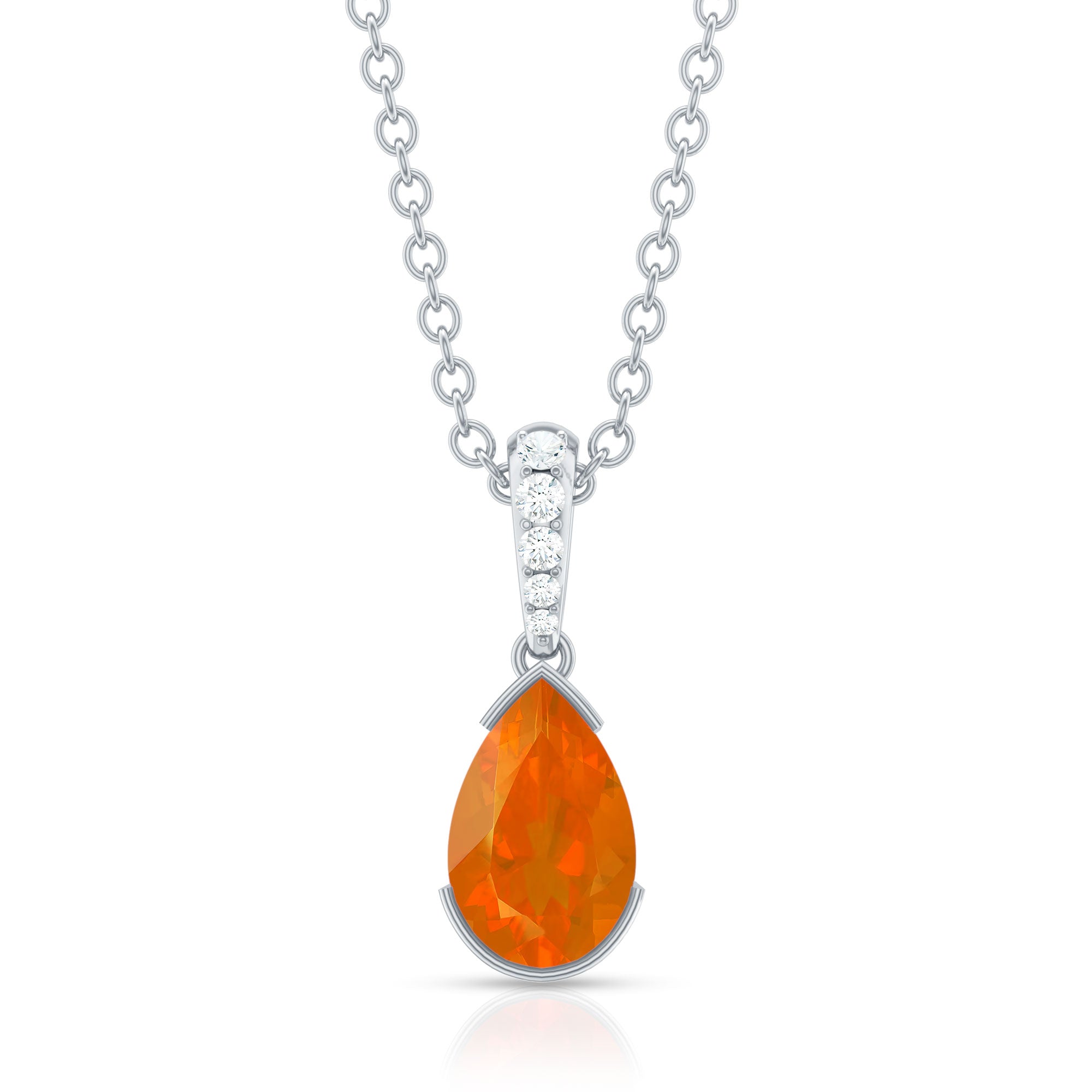 Pear Shaped Fire Opal Solitaire Pendant with Diamond Accent Bail