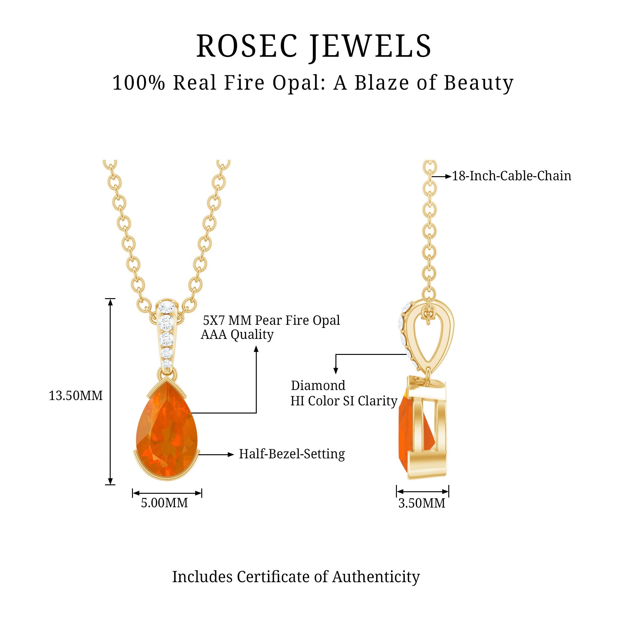 Pear Shaped Fire Opal Solitaire Pendant with Diamond Accent Bail
