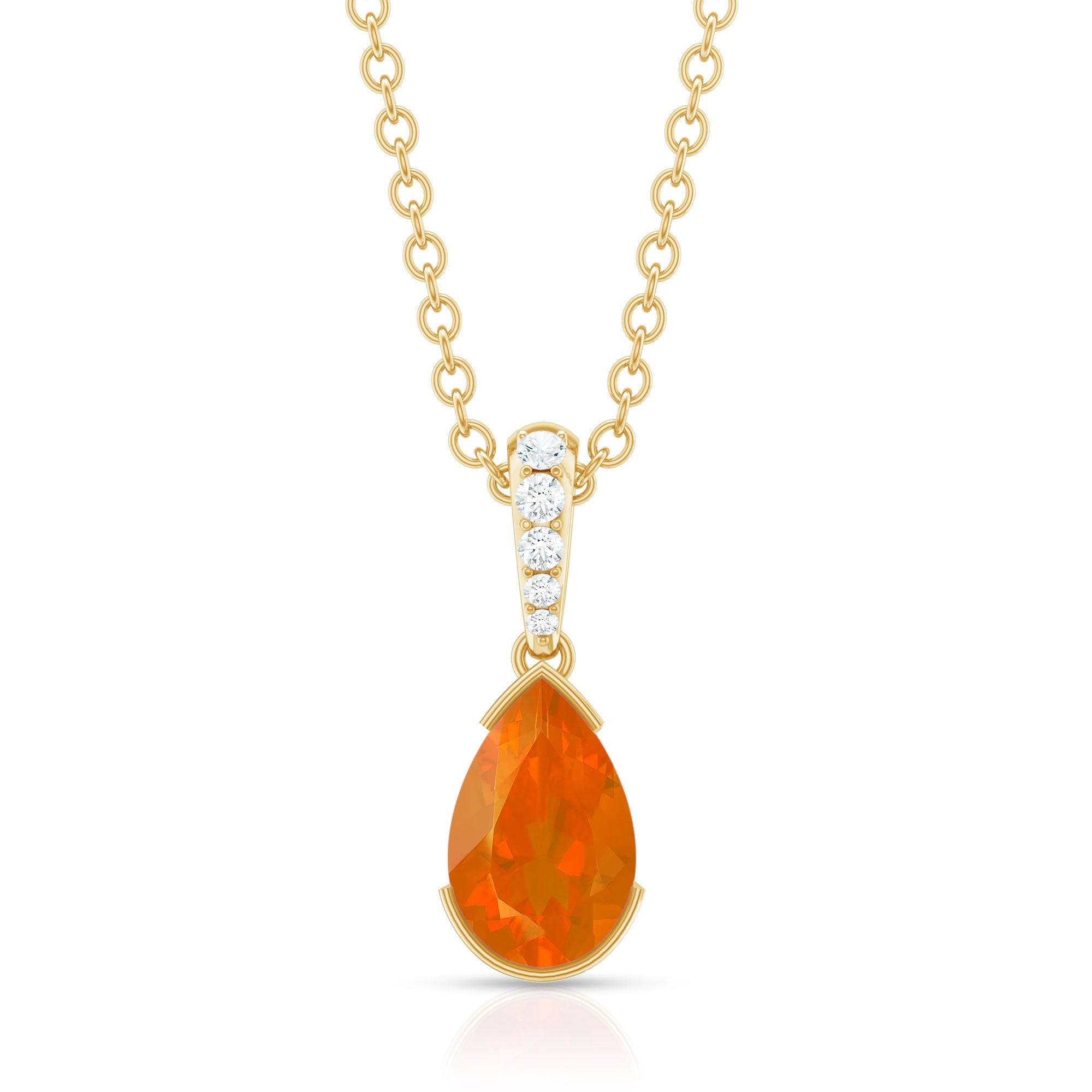 Pear Shaped Fire Opal Solitaire Pendant with Diamond Accent Bail