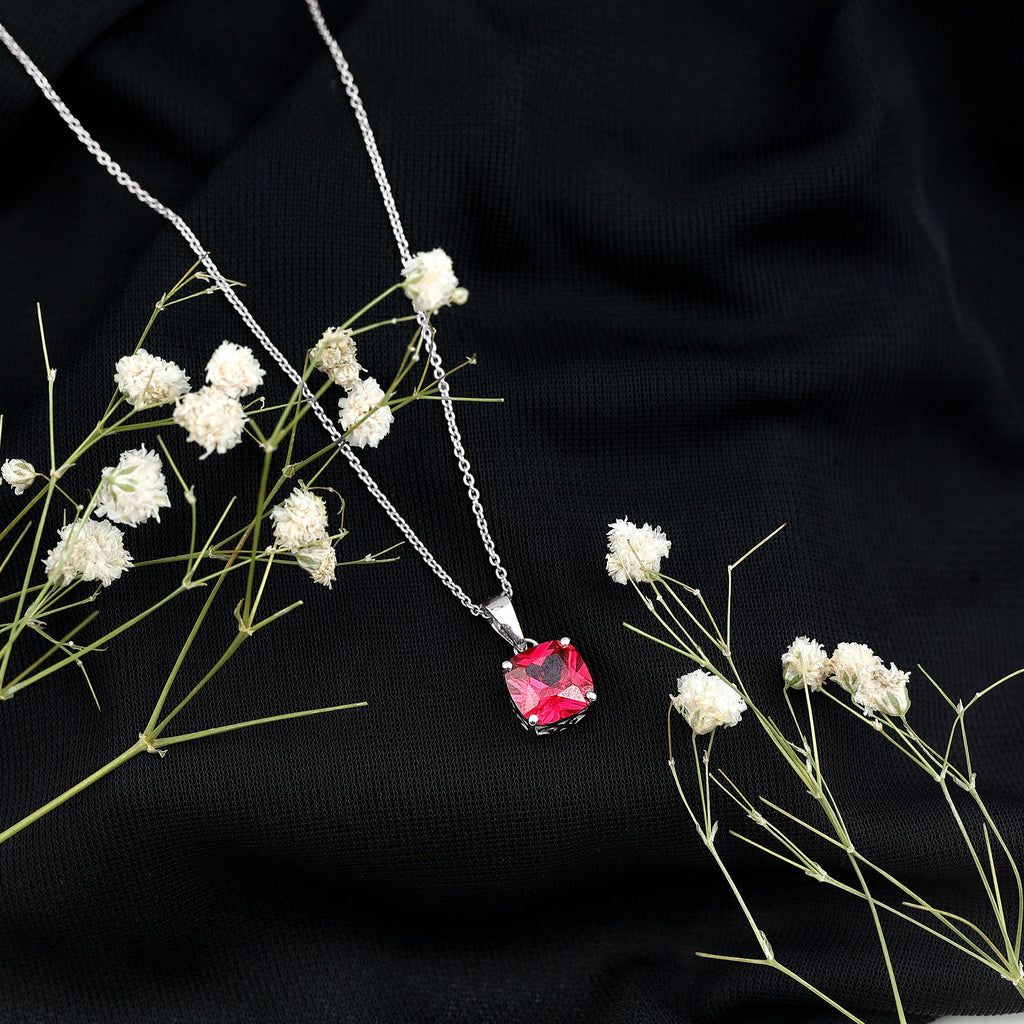 2 Carat Lab Created Ruby Solitaire Necklace With Chain