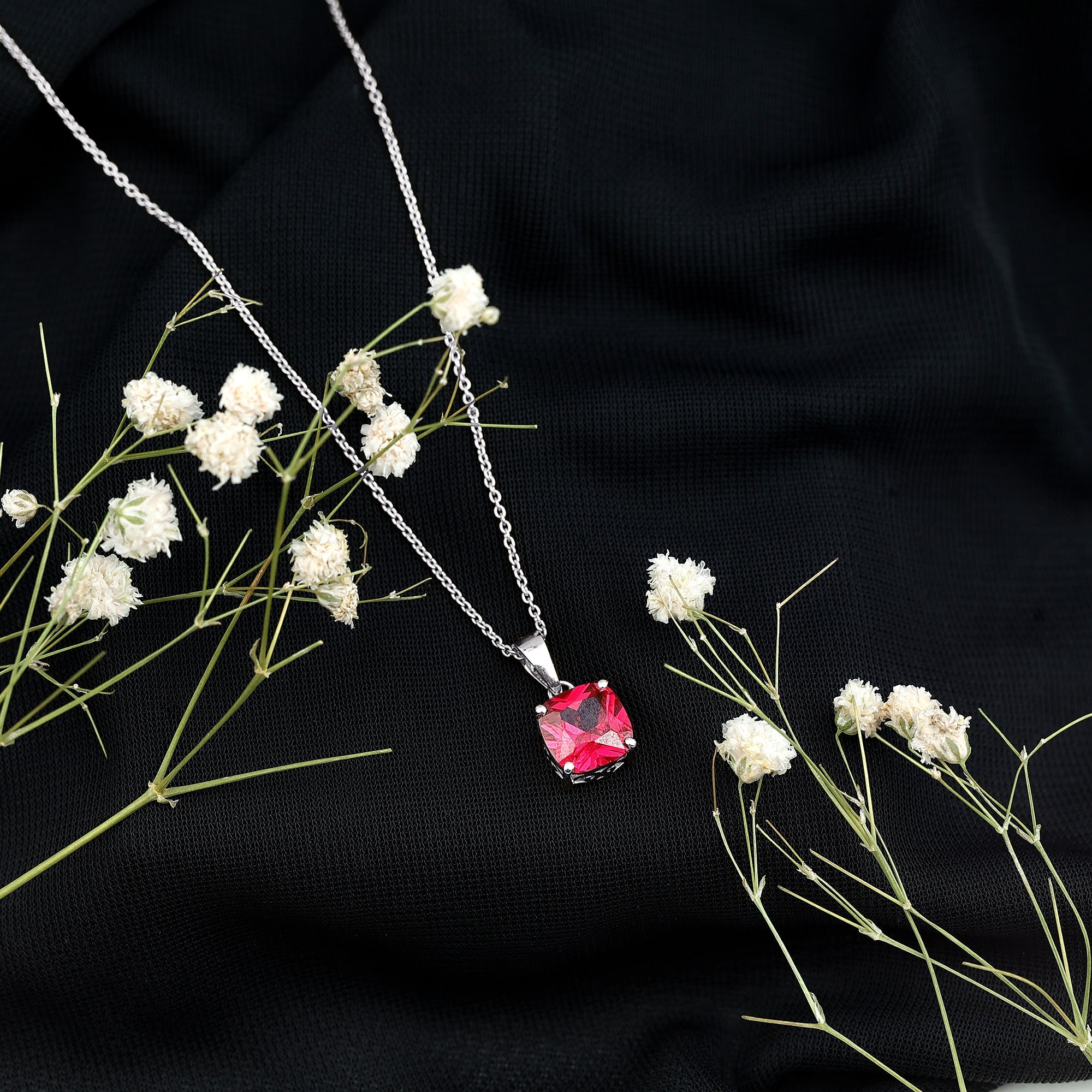2 Carat Lab Created Ruby Solitaire Necklace With Chain