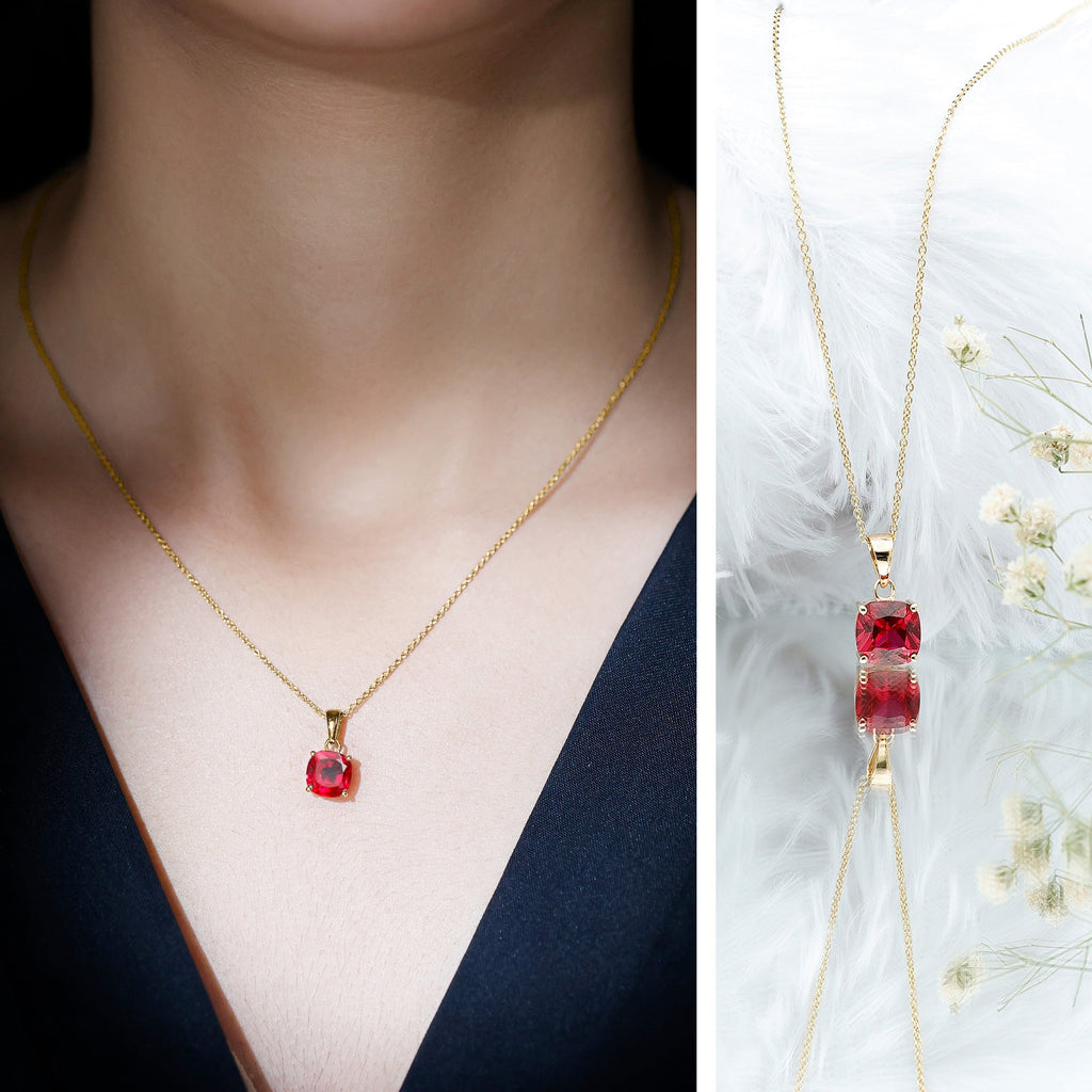 2 Carat Lab Created Ruby Solitaire Necklace With Chain
