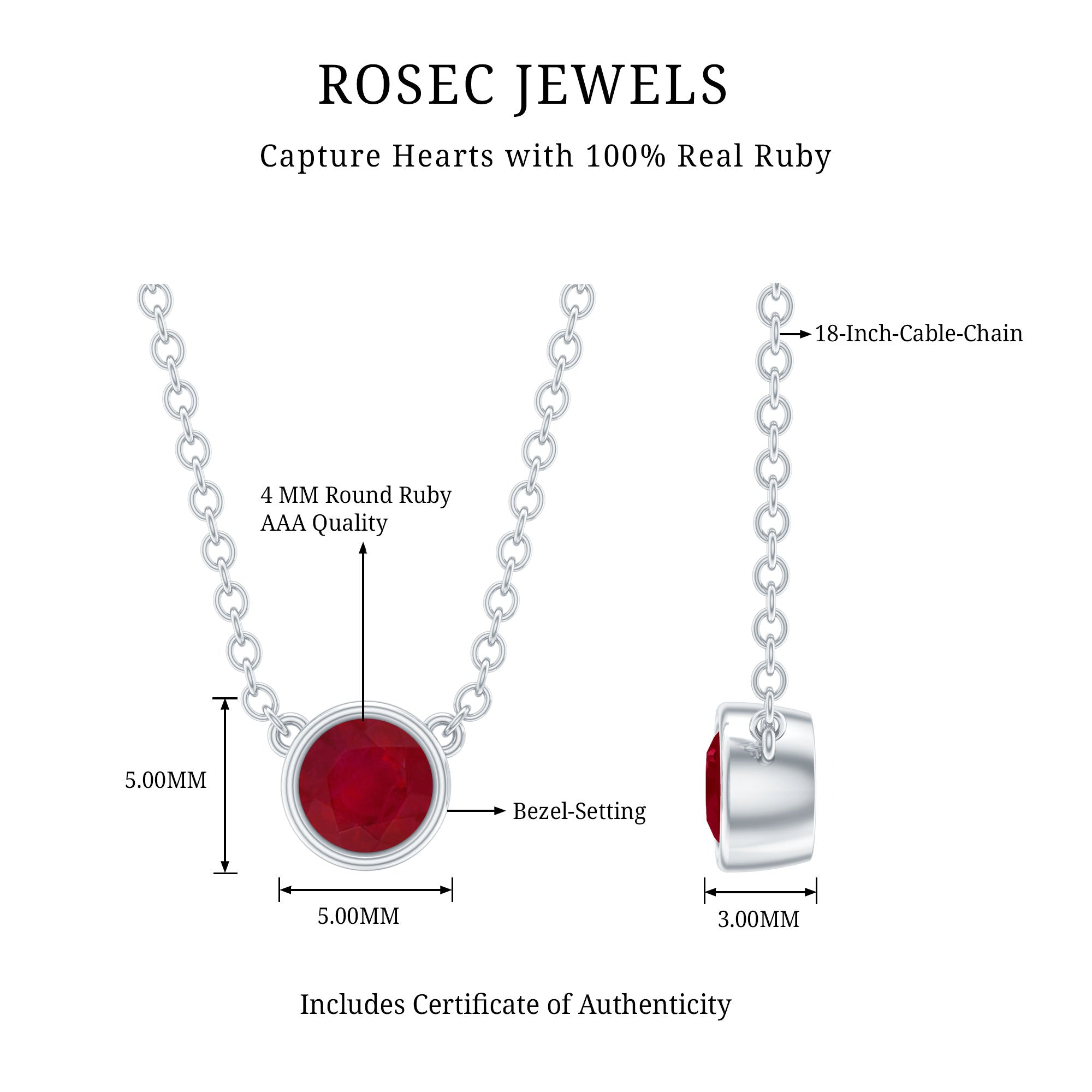 Bezel Set Round Ruby Solitaire Necklace