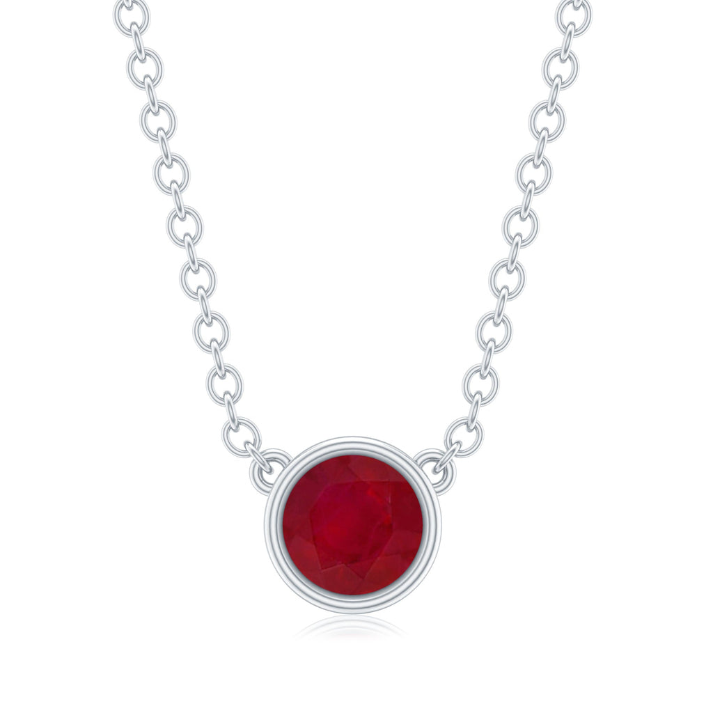 Bezel Set Round Ruby Solitaire Necklace