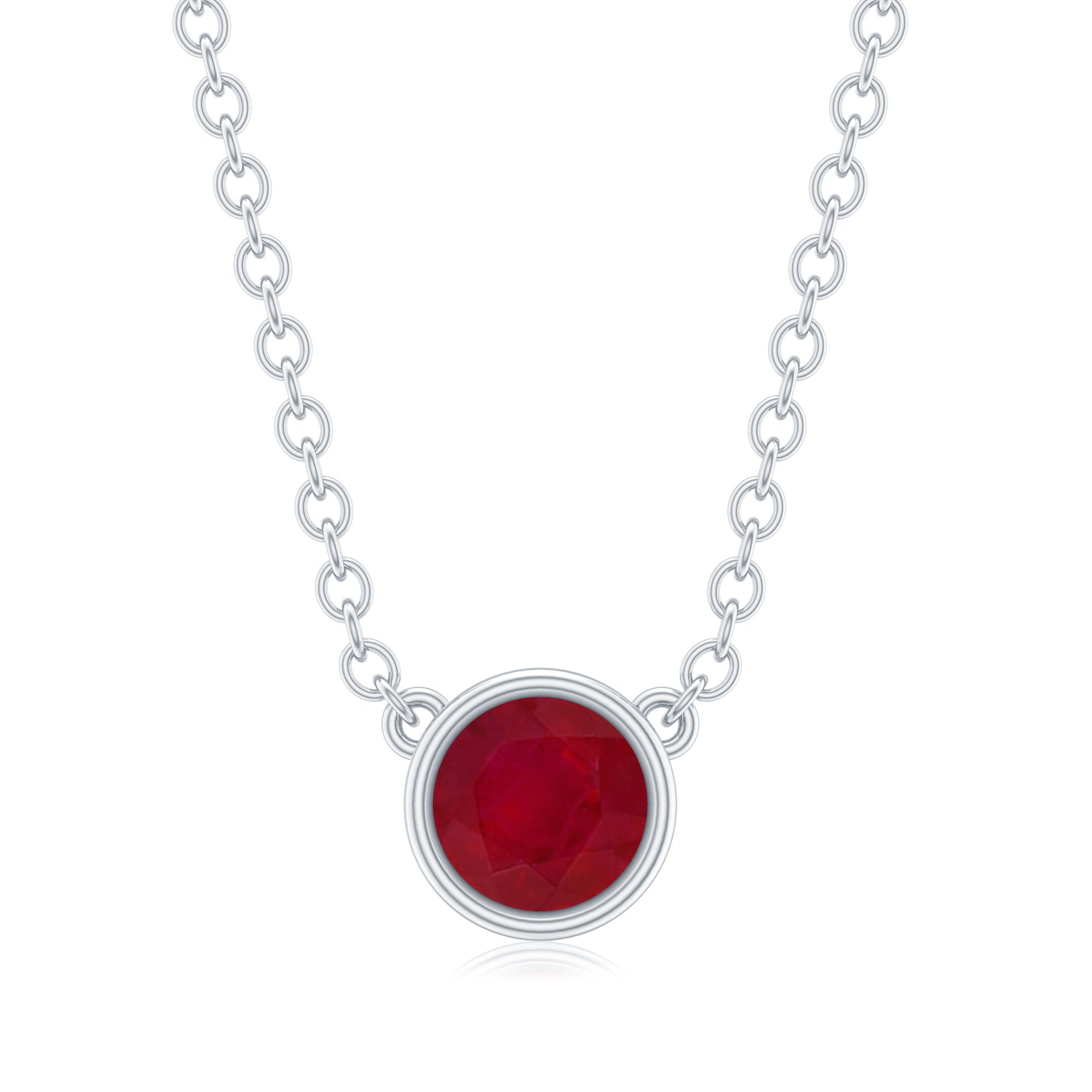 Bezel Set Round Ruby Solitaire Necklace