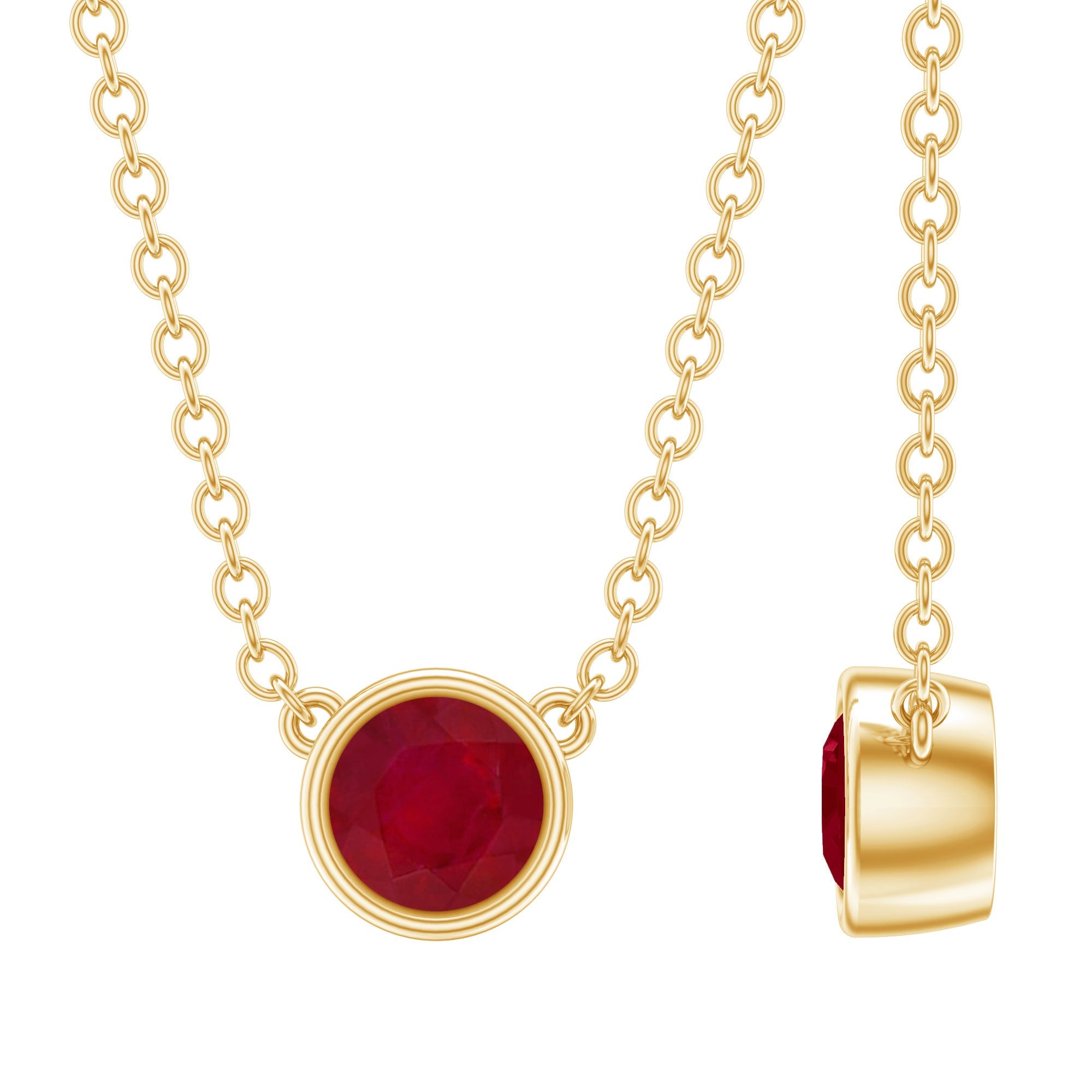 Bezel Set Round Ruby Solitaire Necklace