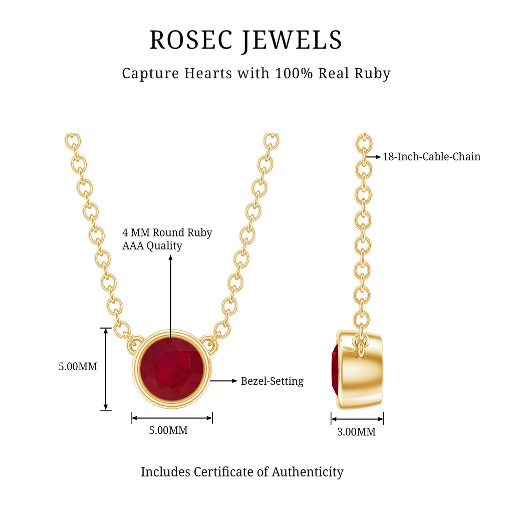 Bezel Set Round Ruby Solitaire Necklace