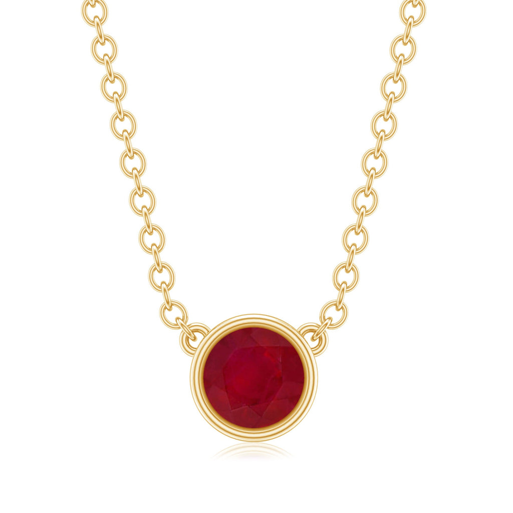 Bezel Set Round Ruby Solitaire Necklace