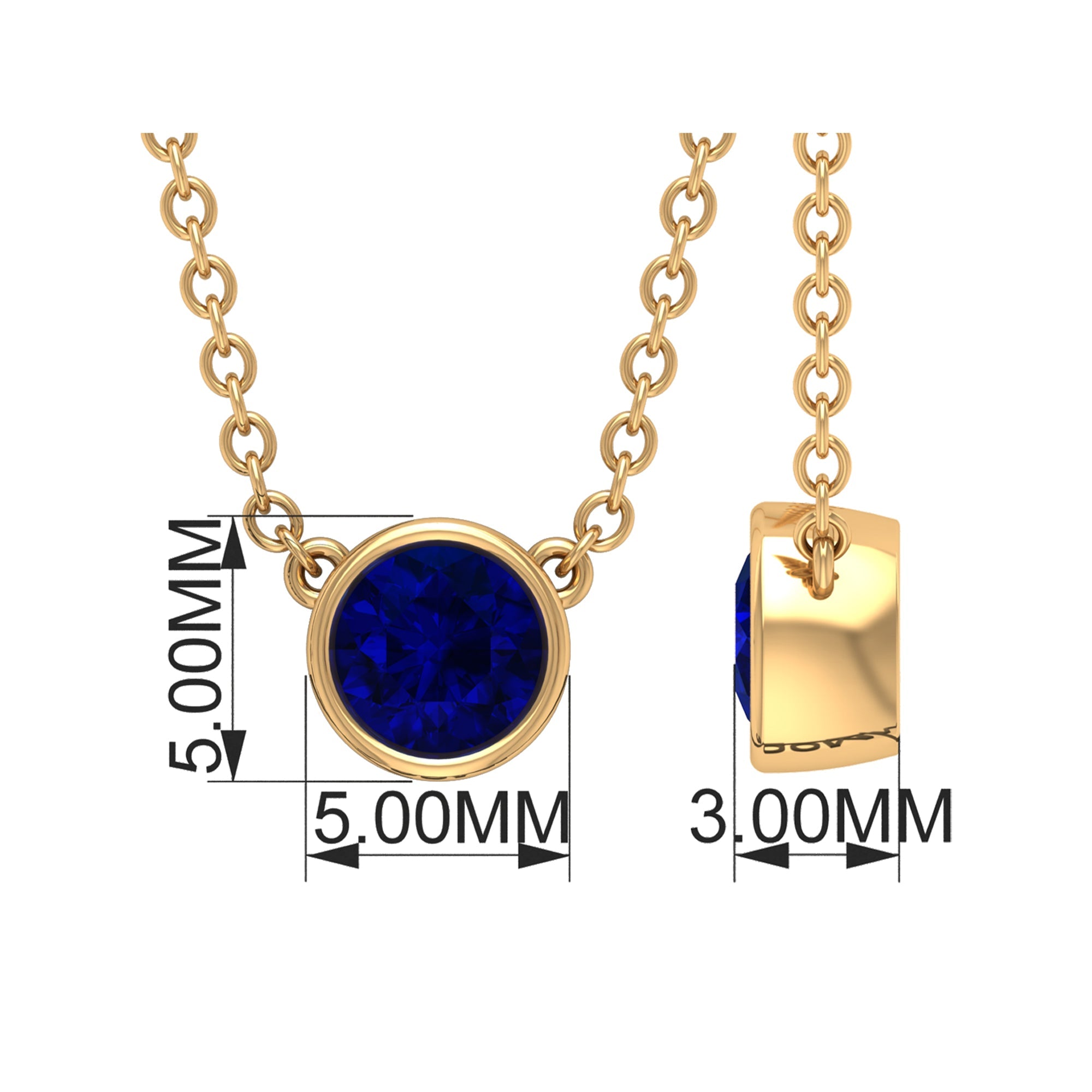 0.4 Carat Bezel Set Round Blue Sapphire Solitaire Necklace