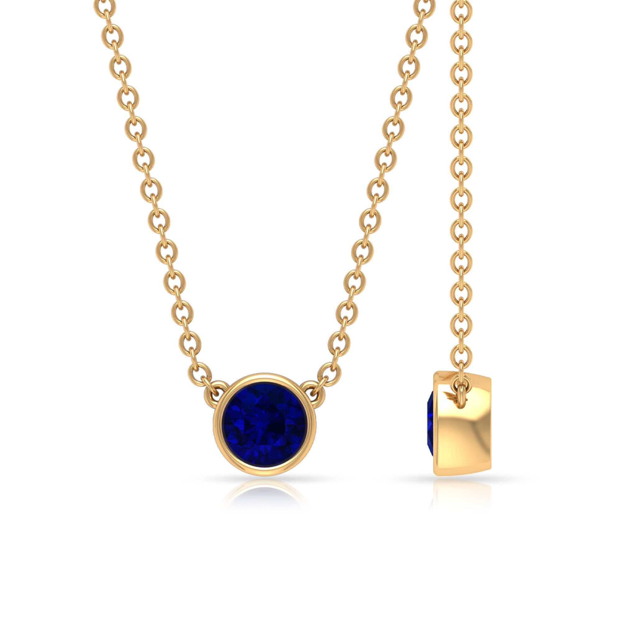 0.4 Carat Bezel Set Round Blue Sapphire Solitaire Necklace
