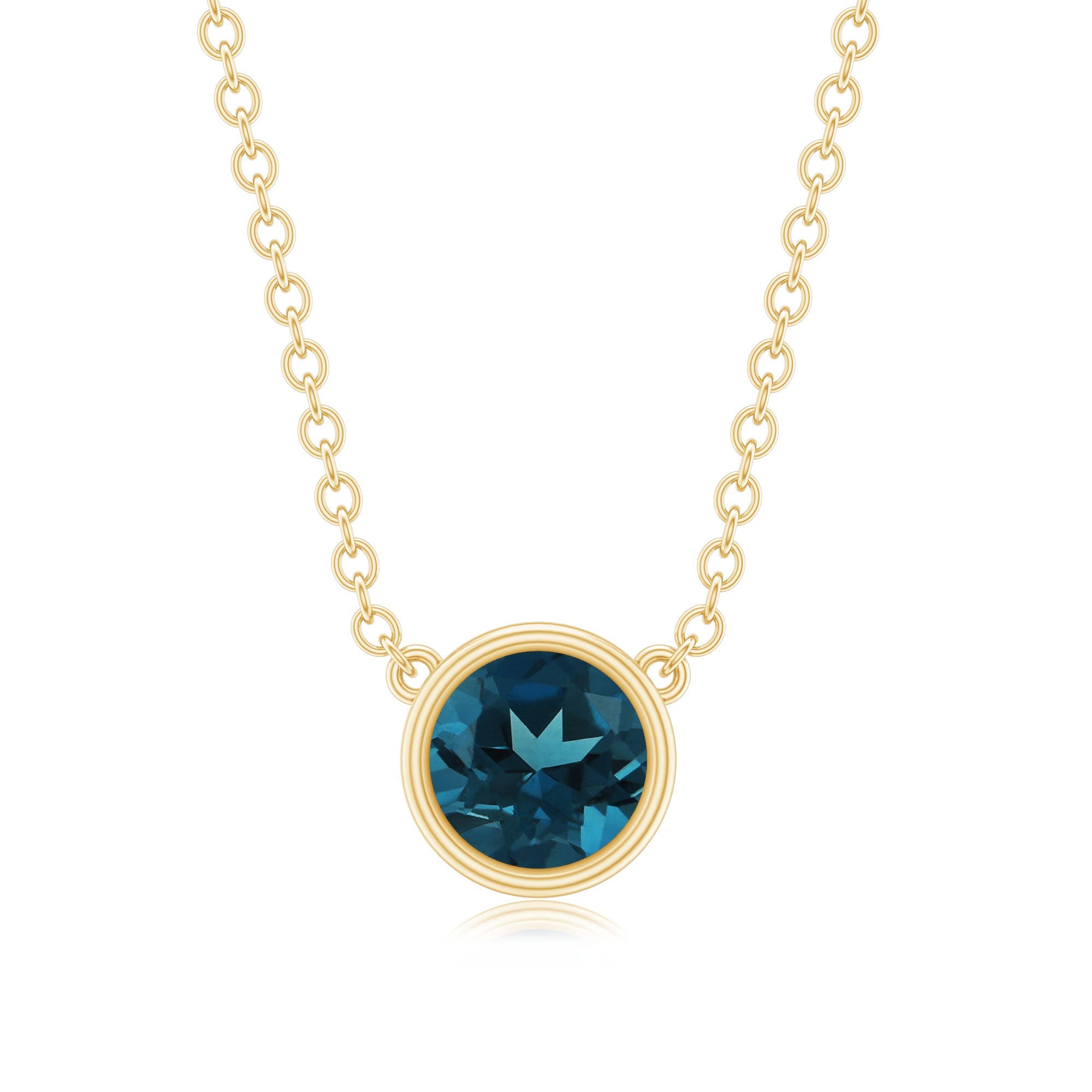0.6 Carat Round London Blue Topaz Solitaire Necklace in Bezel Setting