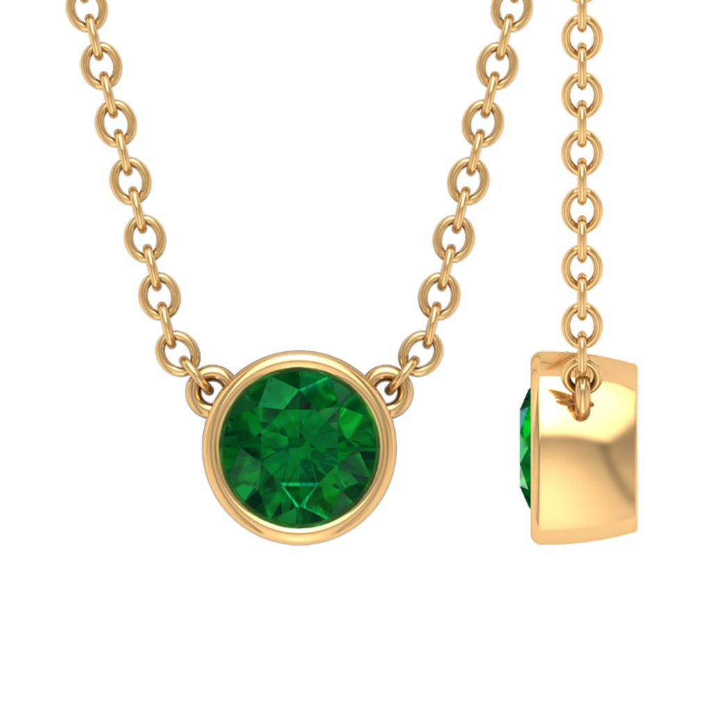 0.4 Carat Round Cut Emerald Solitaire Necklace in Bezel Setting