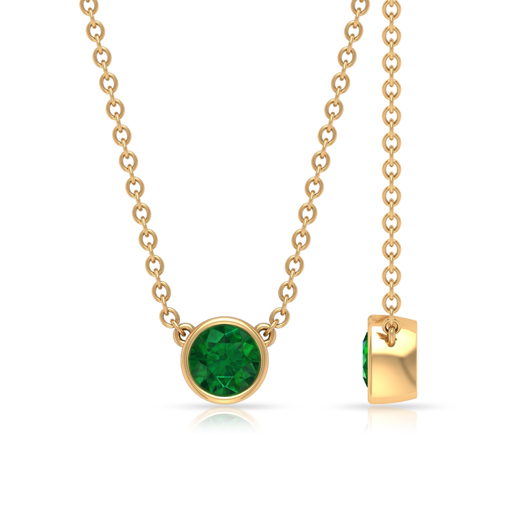 0.4 Carat Round Cut Emerald Solitaire Necklace in Bezel Setting
