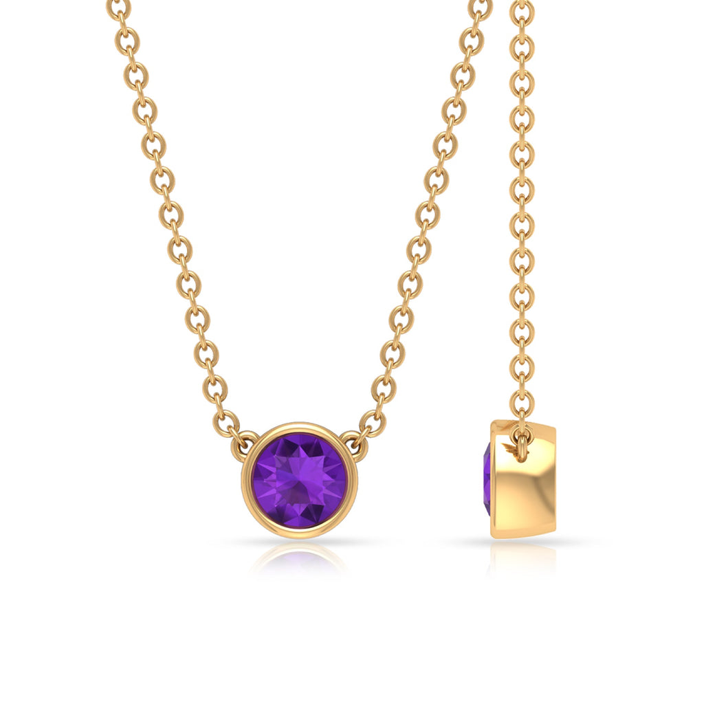 Bezel Set Round Amethyst Solitaire Necklace