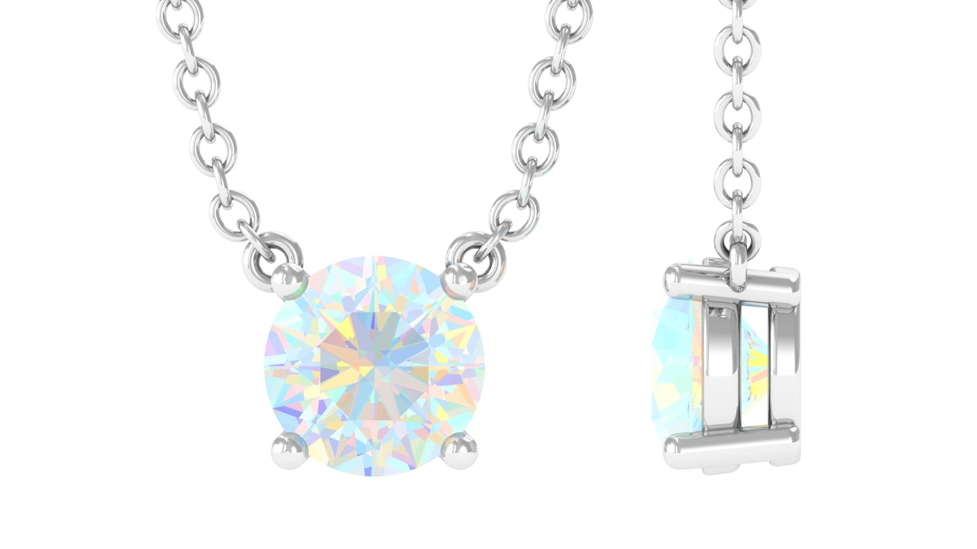0.5 Carat Round Shape Ethiopian Opal Solitaire Necklace in Prong Setting