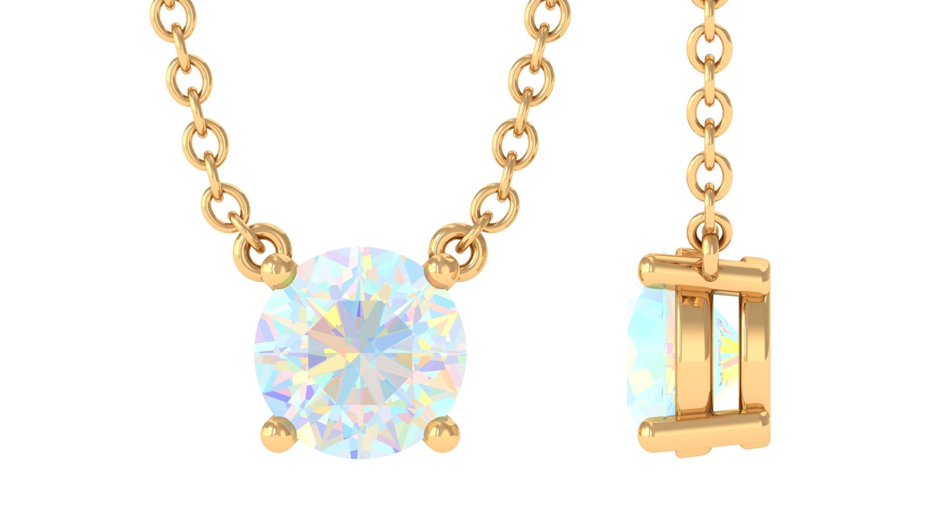 0.5 Carat Round Shape Ethiopian Opal Solitaire Necklace in Prong Setting