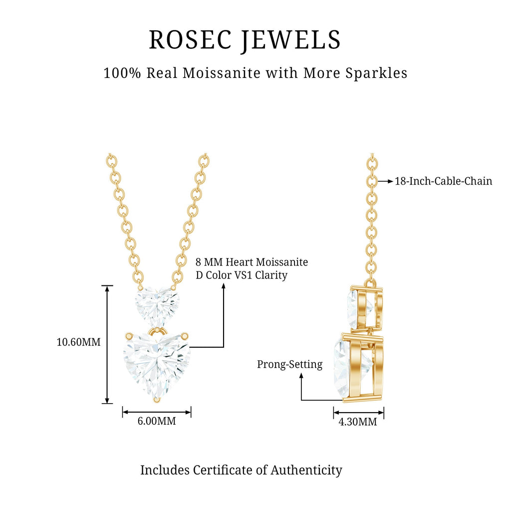 Certified Moissanite Double Heart Necklace in Prong Setting