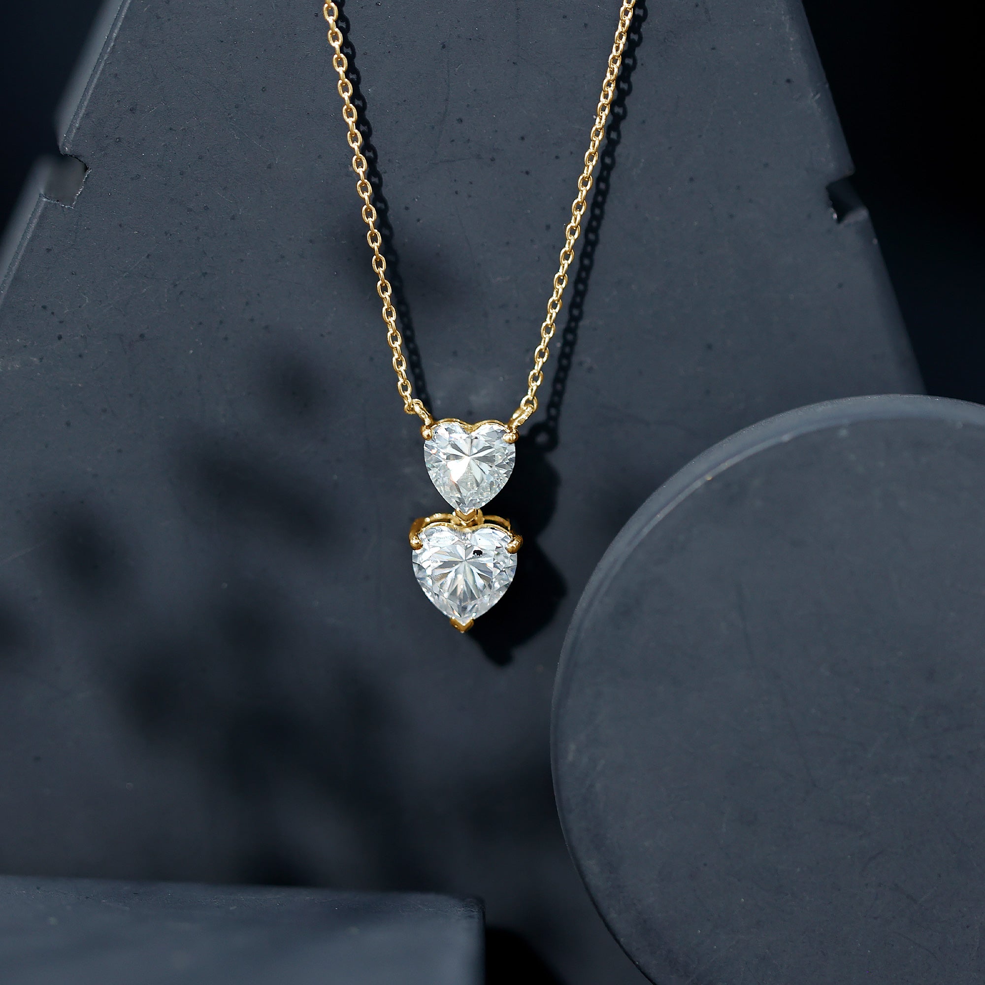 Certified Moissanite Double Heart Necklace in Prong Setting