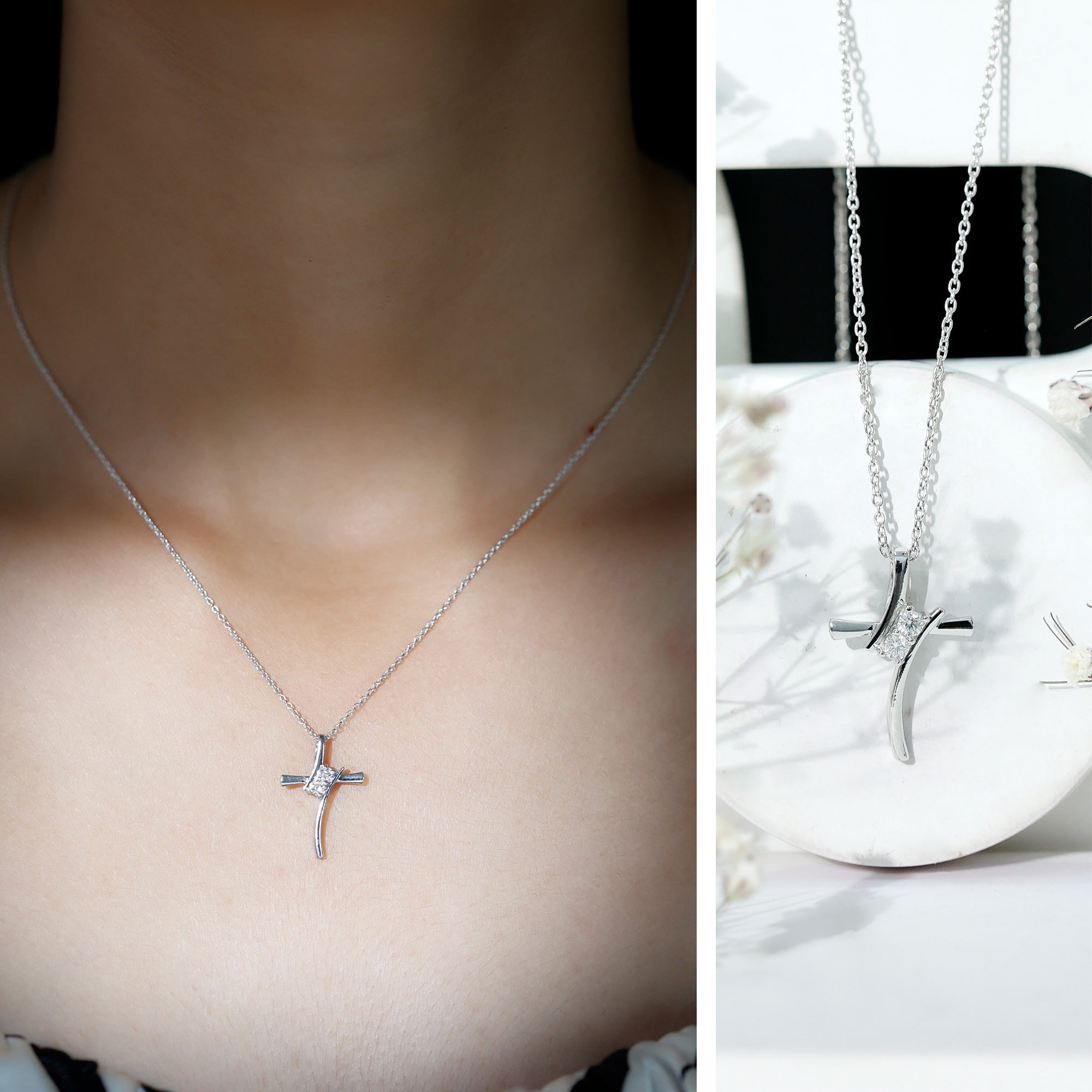 Certified Moissanite Cross Pendant Necklace With Chain