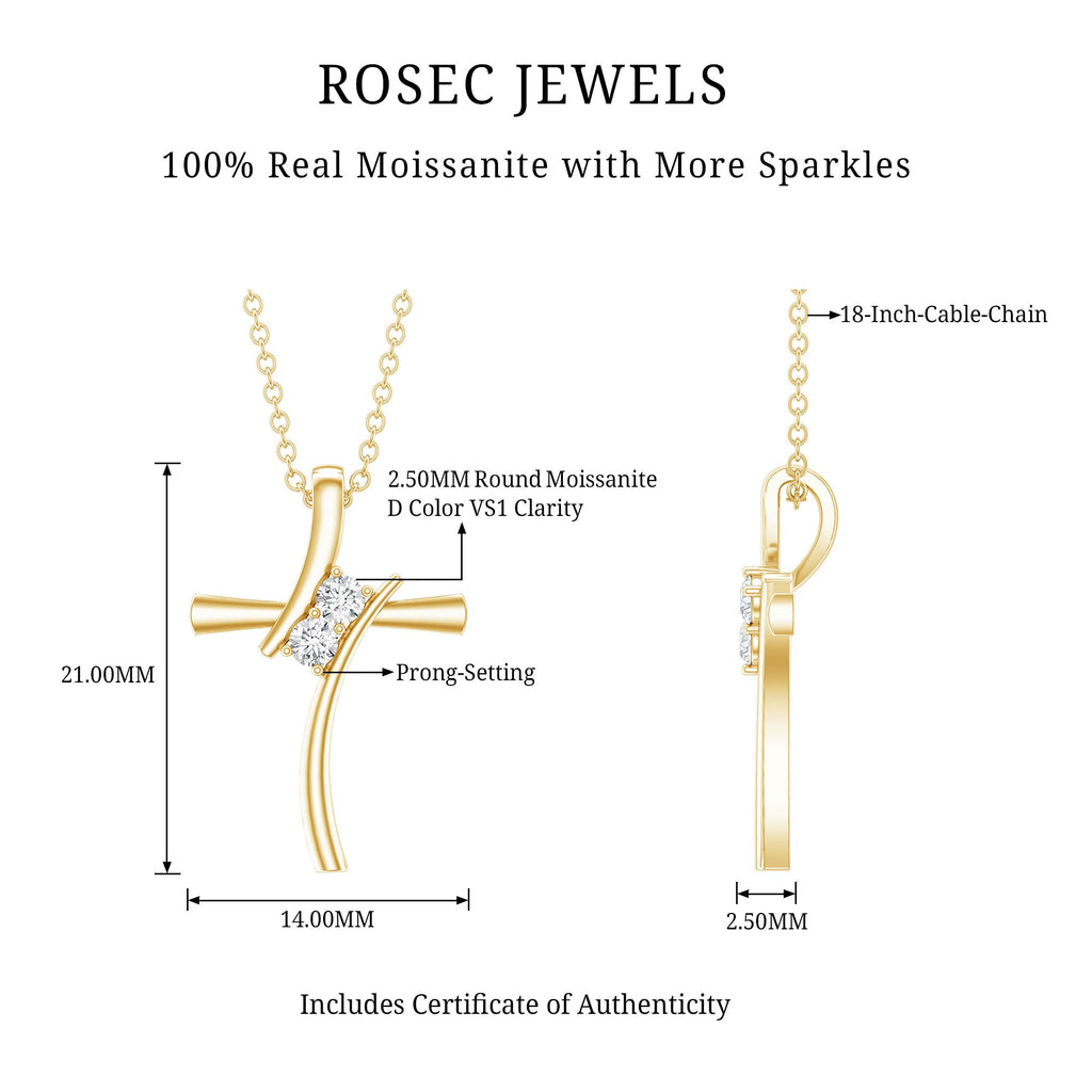 Certified Moissanite Cross Pendant Necklace With Chain
