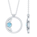 Natural Aquamarine Open Circle Pendant Necklace with Diamond