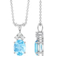 Real 1 Carat Oval Cut Aquamarine Pendant Necklace with Diamond Trio