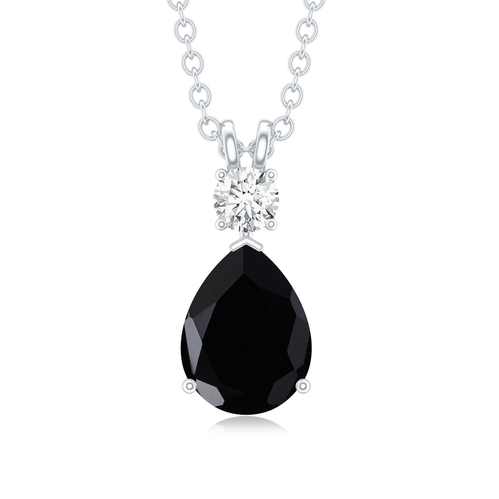 4.8 Carat Lab Created Black and White Diamond Teardrop Necklace