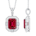 Vintage Inspired Lab Created Ruby Emerald Cut Necklace with Certificate