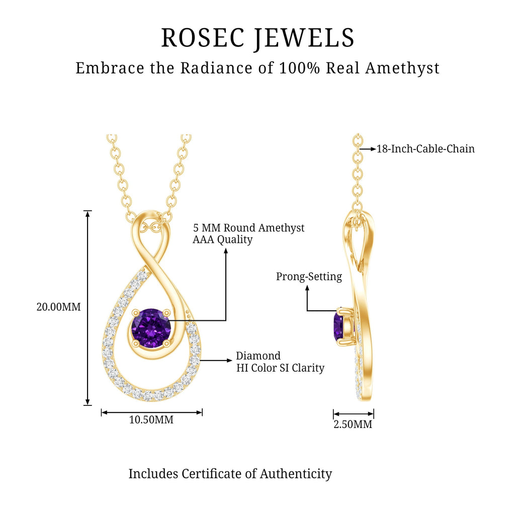 Natural Amethyst Infinity Pendant Necklace with Diamond
