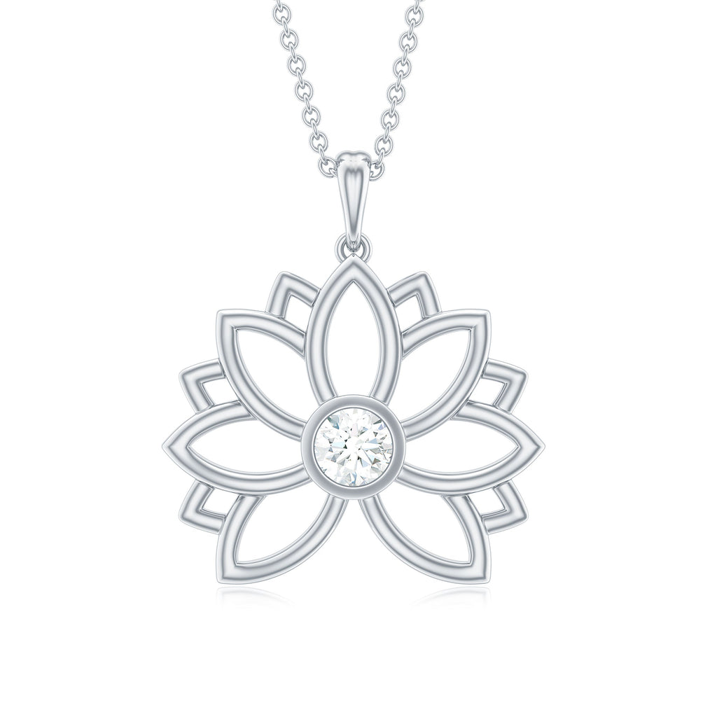 Certified Moissanite Flower Pendant in Bezel Setting