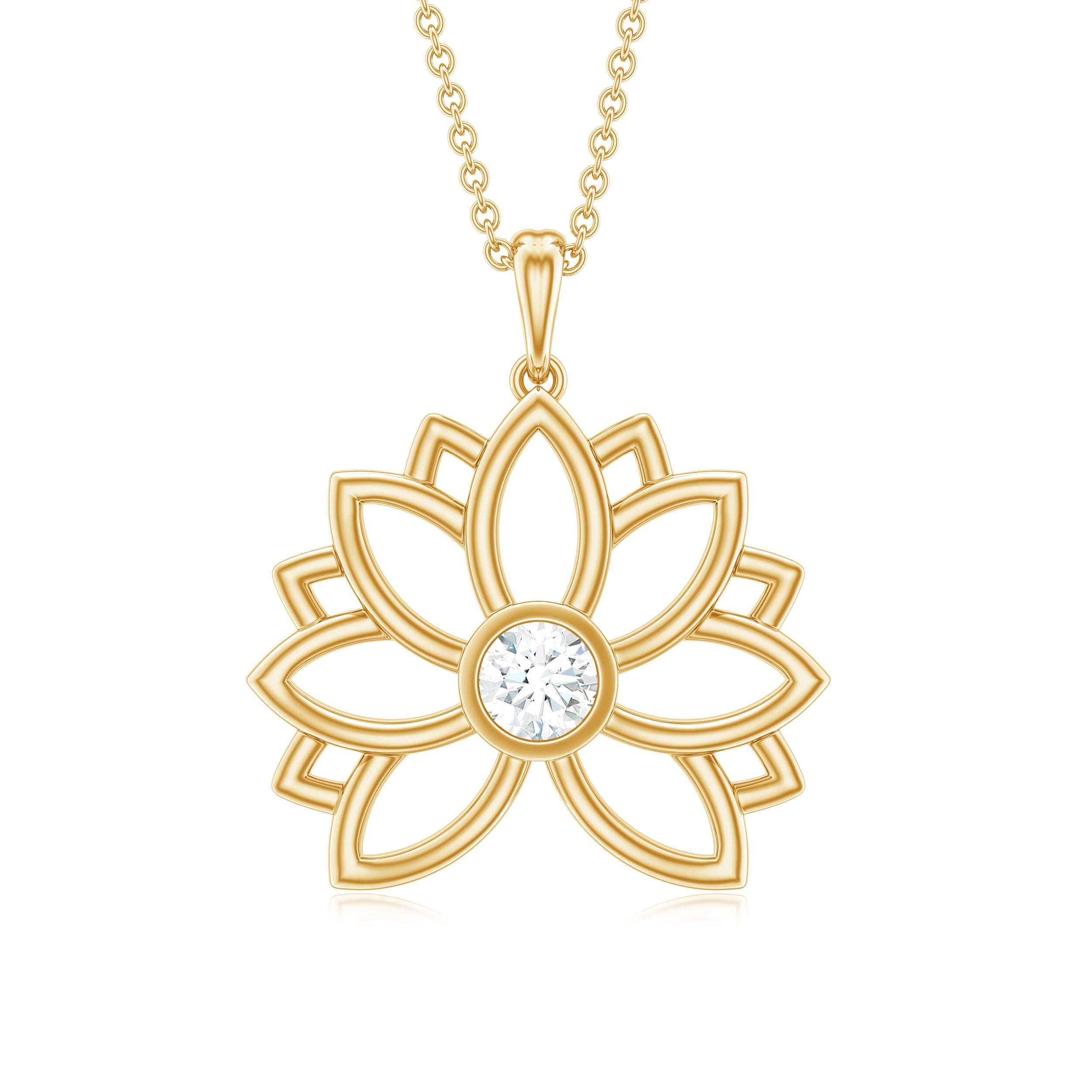 Certified Moissanite Flower Pendant in Bezel Setting