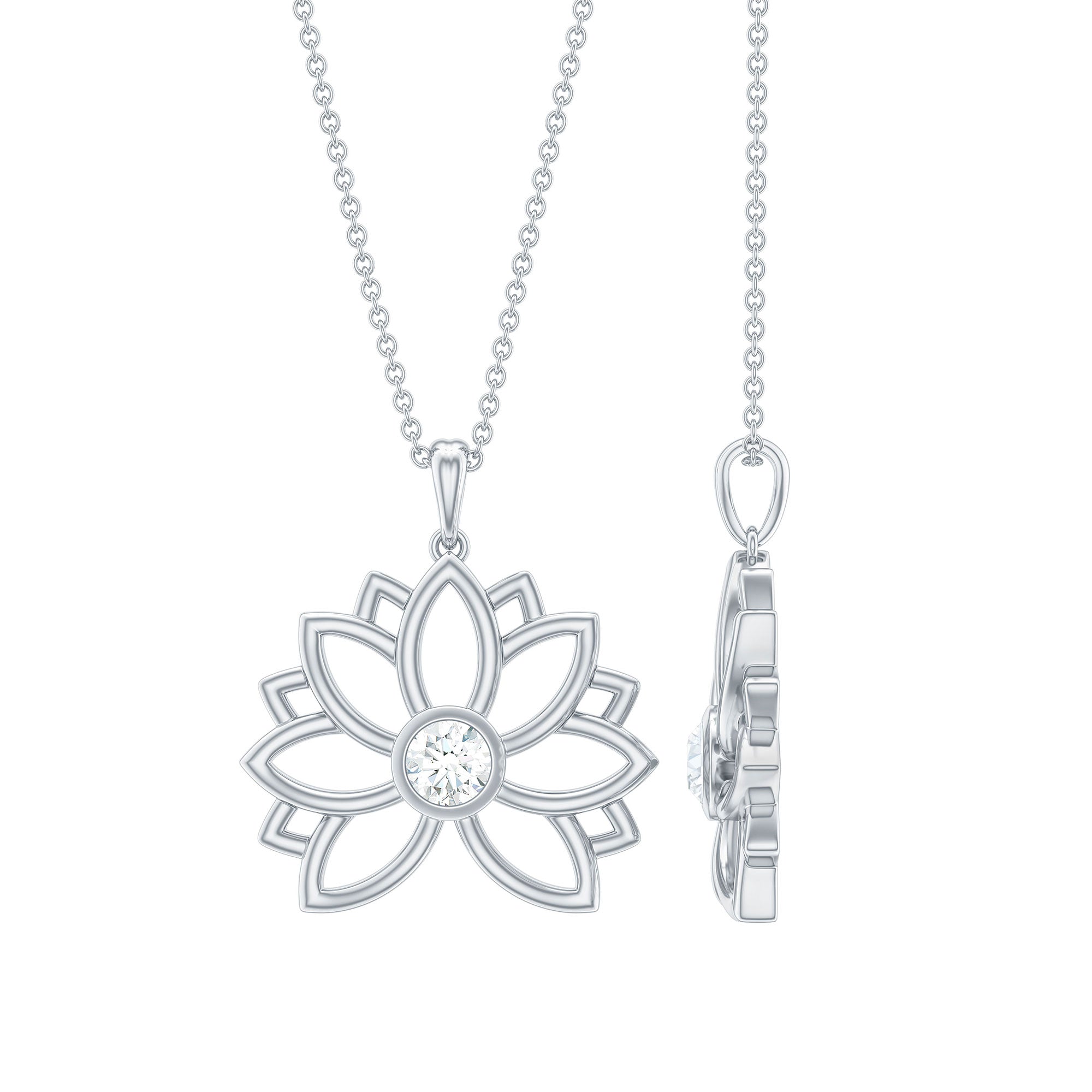 Natural Diamond Lotus Flower Pendant Necklace for Women