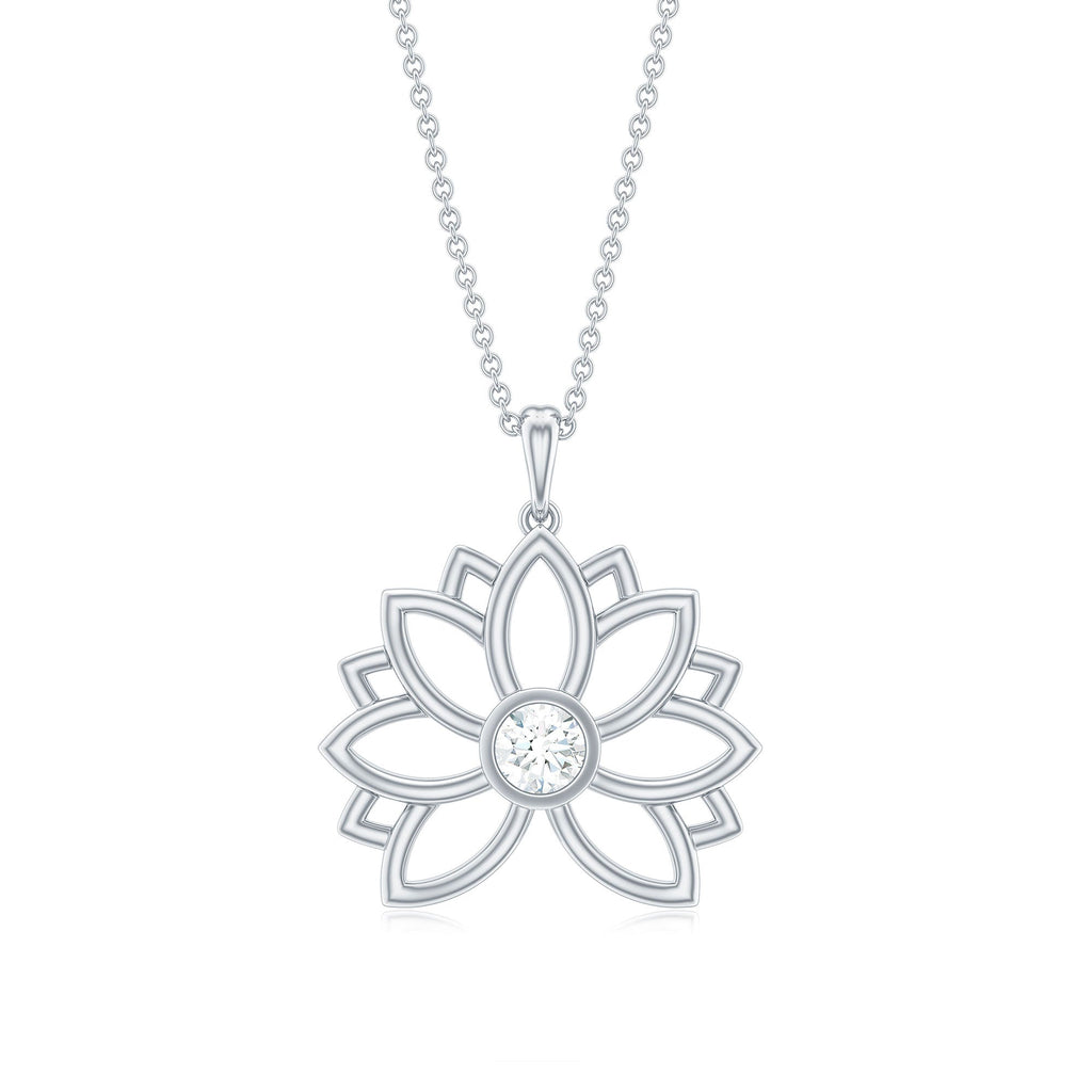 Natural Diamond Lotus Flower Pendant Necklace for Women