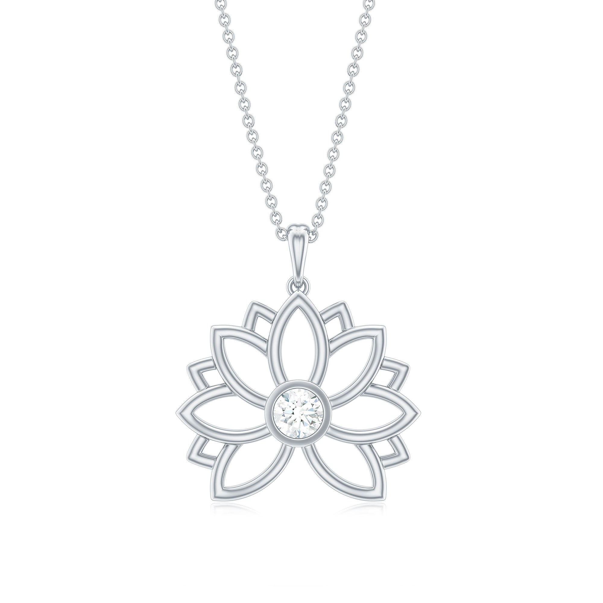 Natural Diamond Lotus Flower Pendant Necklace for Women