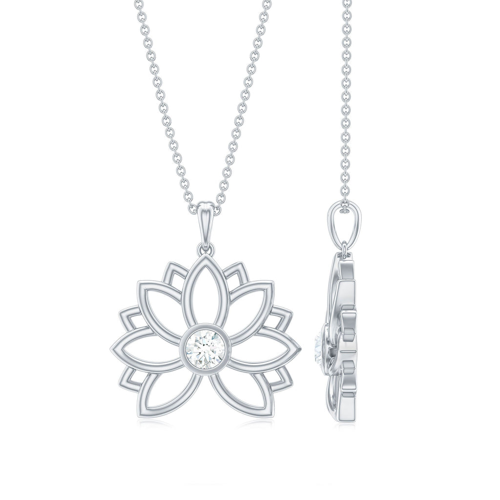 Natural Diamond Lotus Flower Pendant Necklace for Women