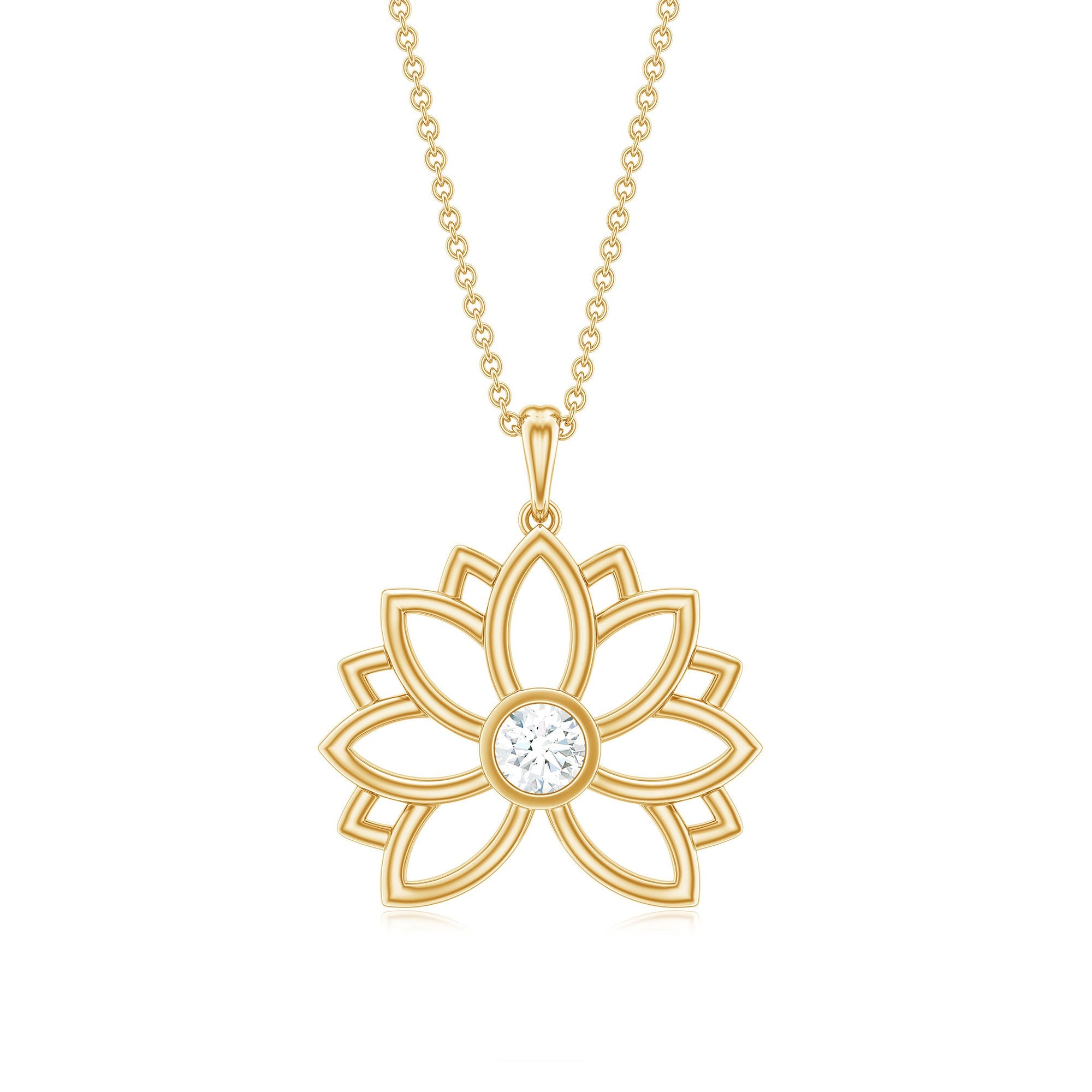 Natural Diamond Lotus Flower Pendant Necklace for Women