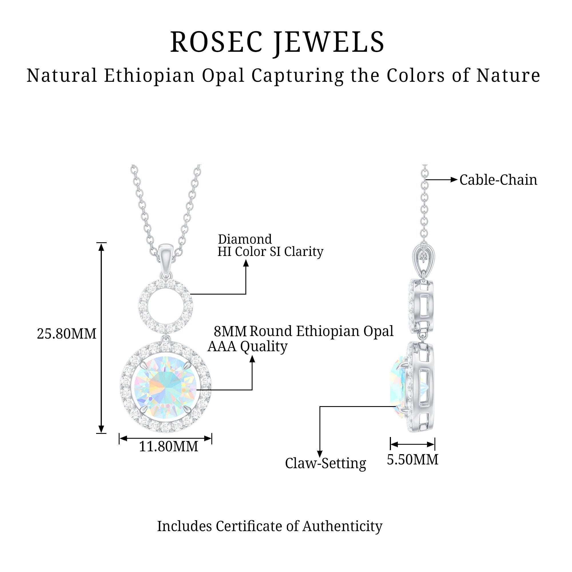 Natural Ethiopian Opal Drop Pendant Necklace with Diamond